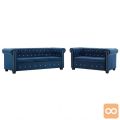 Komplet Chesterfield kavčev 2 kosa obloga iz žameta modra